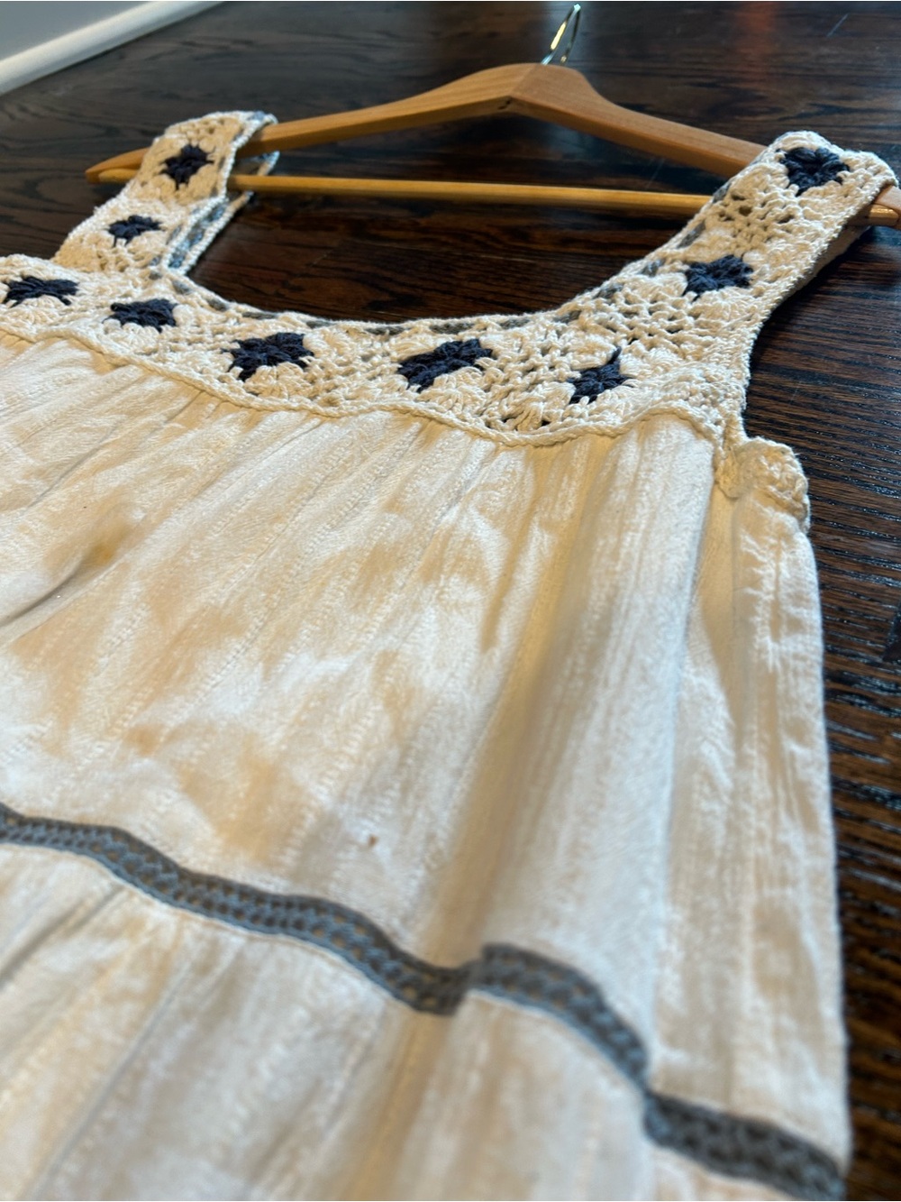 Lucky Brand Cream Maxi Skirt with Navy Crochet Detail - Picture 3 of 3